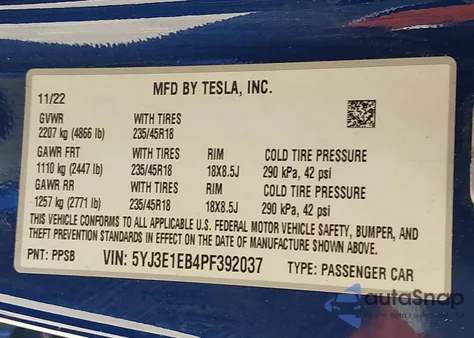 2023 Tesla Model 3 Long Range Dual Motor All-Wheel Drive from USA, damaged, VIN 5YJ3E1EB4PF392037
